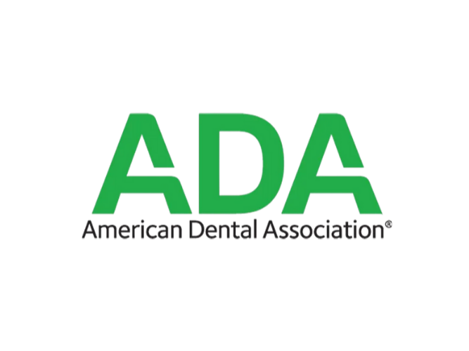 Logo of the American Dental Association (ADA), with green 'ADA' text and black 'American Dental Association' underneath.