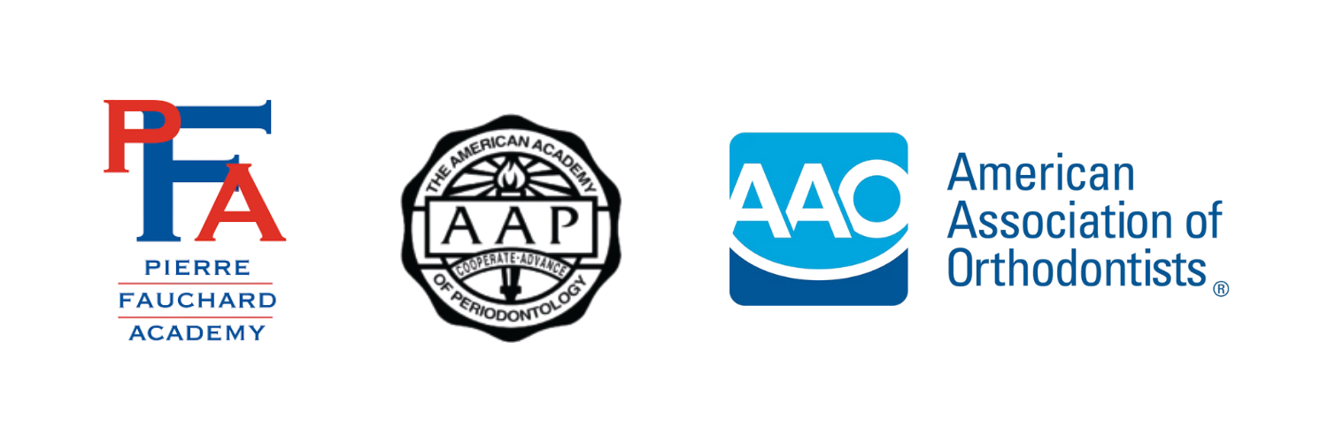 Logos of the Pierre Fauchard Academy, American Academy of Orofacial Pain, and American Association of Orthodontists