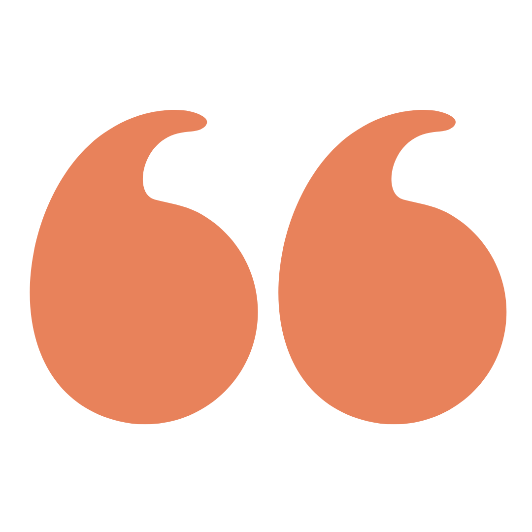 Large orange quotation marks on a white background