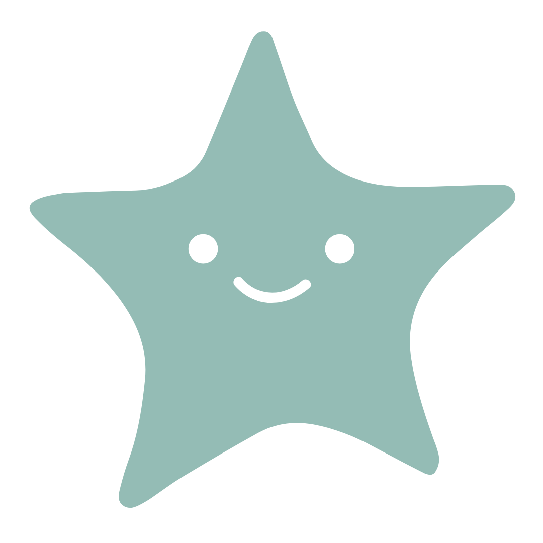 Cute light blue star with a smiling face and small eyes.