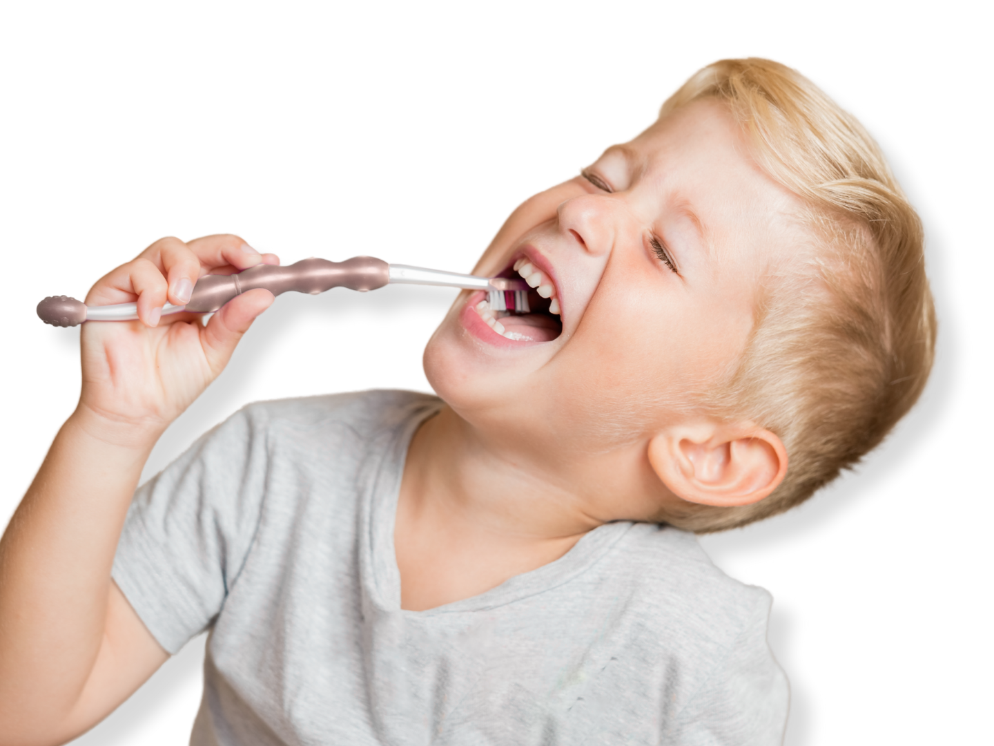 Young boy brushing his teeth with a toothbrush