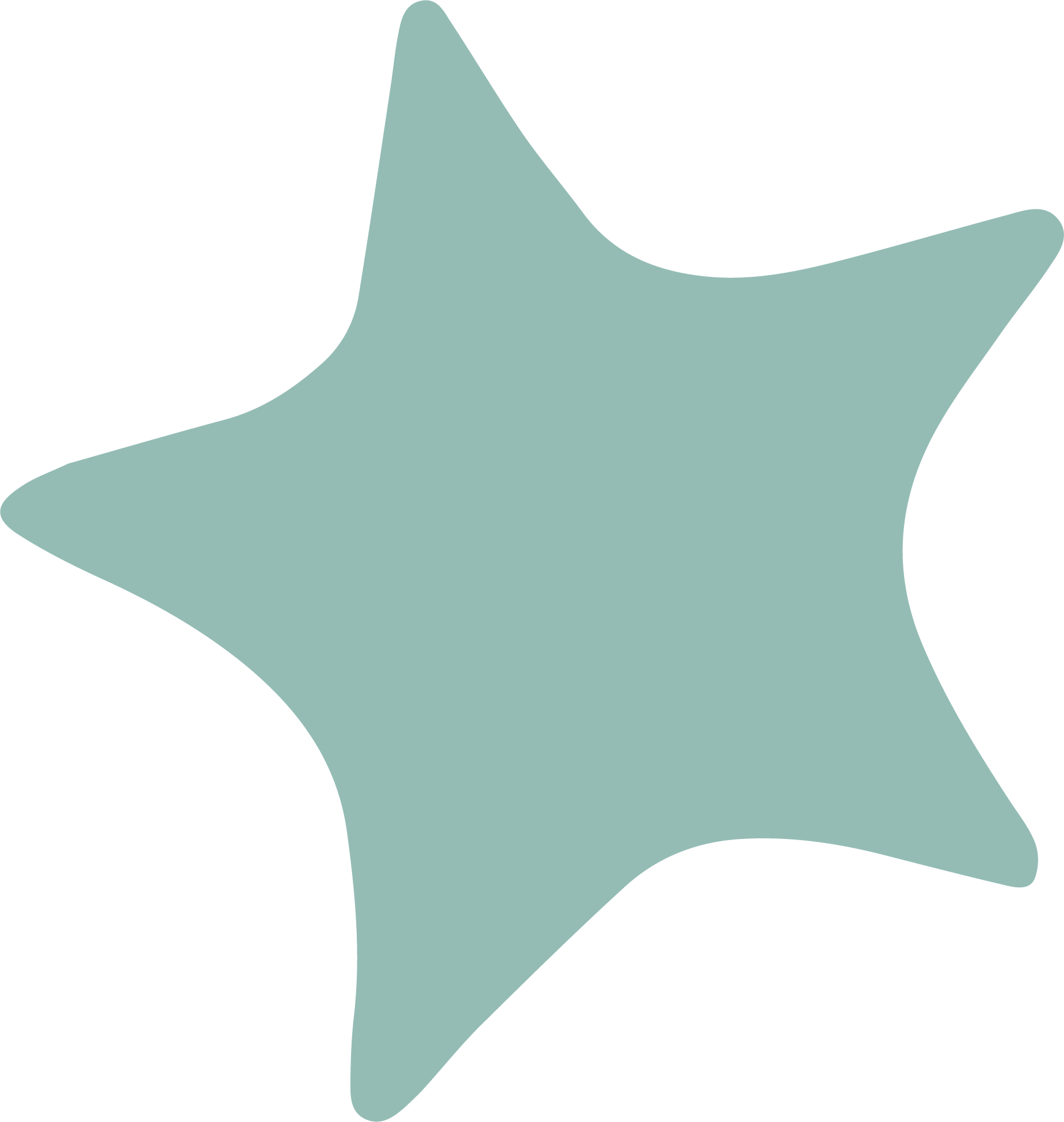 A large light teal star shape with rounded points on a black background.