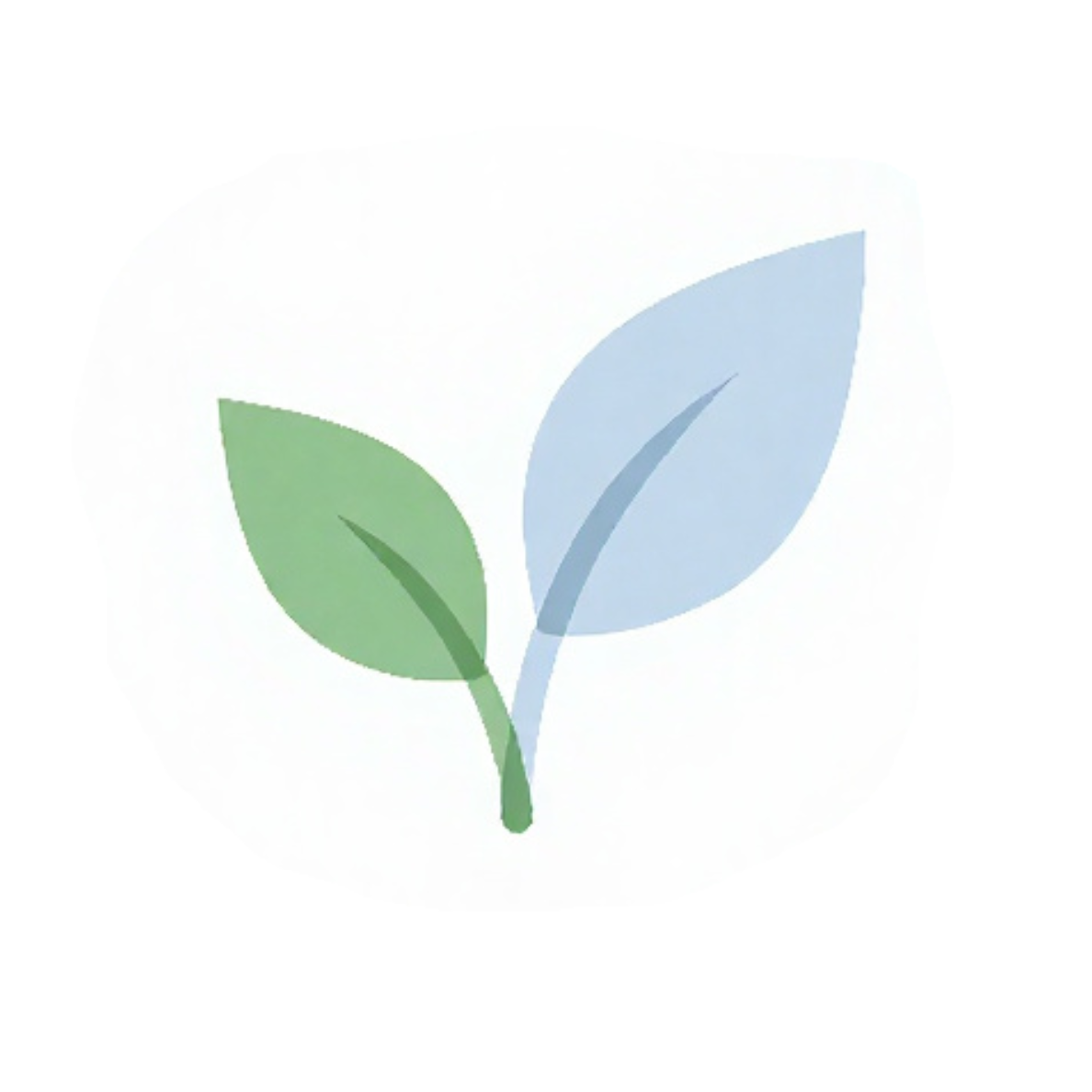 Outline of two leaves, one green and one blue, with simple shapes.