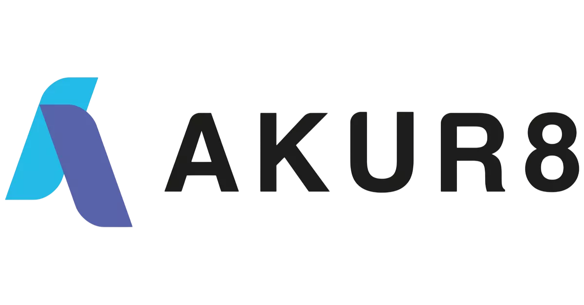 Close-up of a green and blue ICQ messaging app icon with black 3D text 'AKUR8' on top of it.