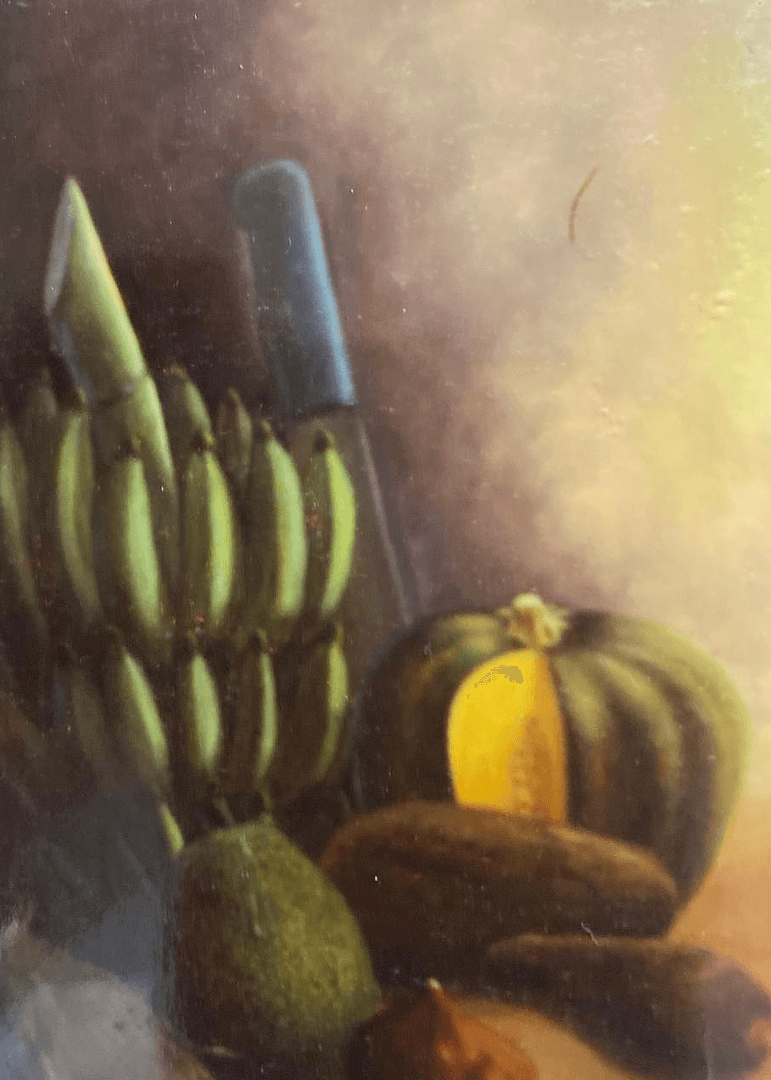 Still life with Green Plantains, Yam Potatoes, (private collection)