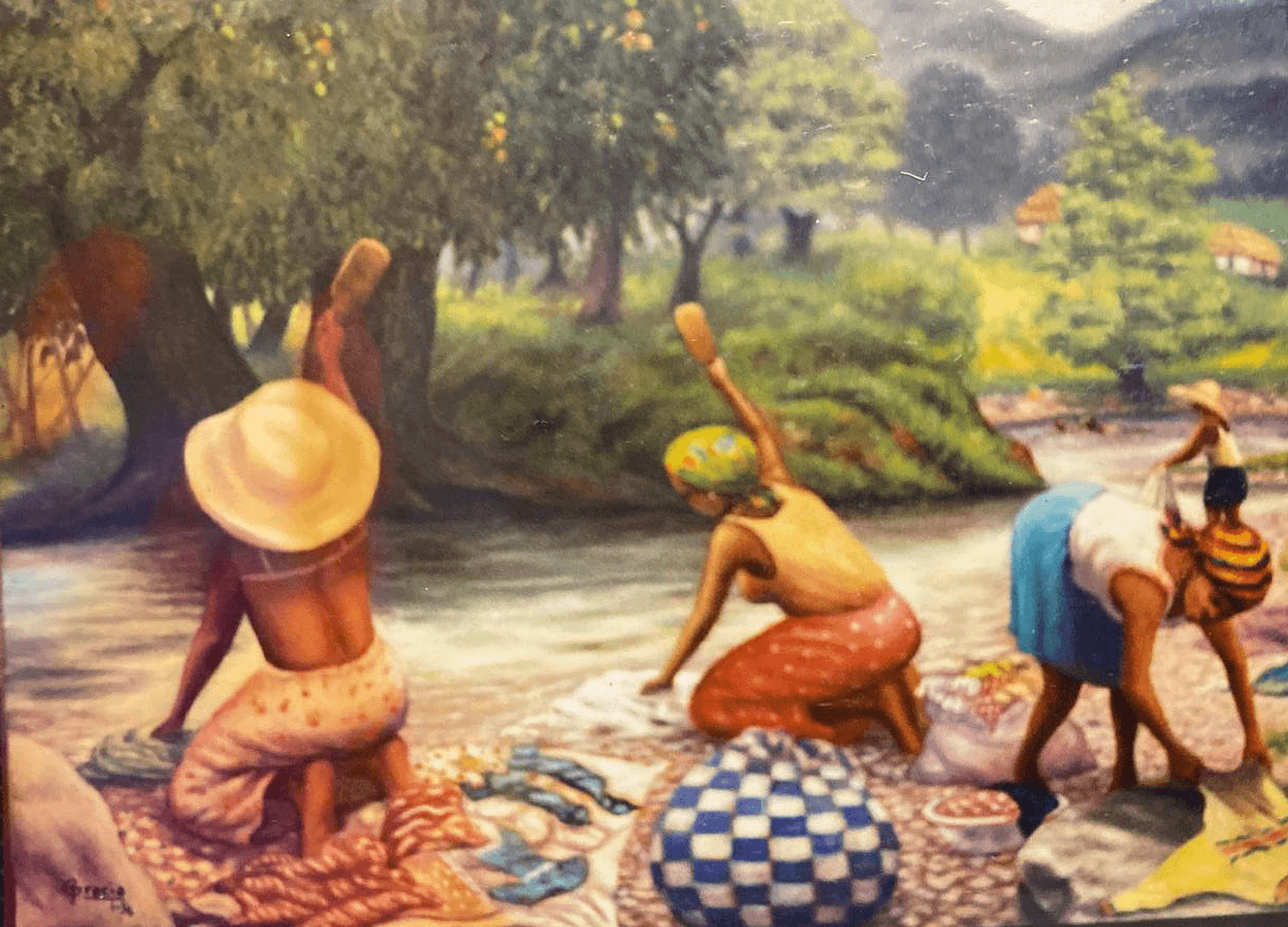 Washing Clothes by the Basin, Marie-Louise (Limbé, Haiti) Acrylic on canvas 