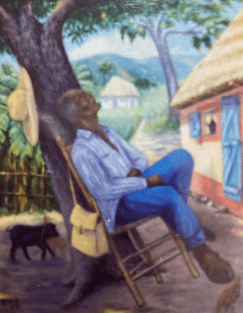 Siesta under the mango tree, acrylic and canvas private collection
