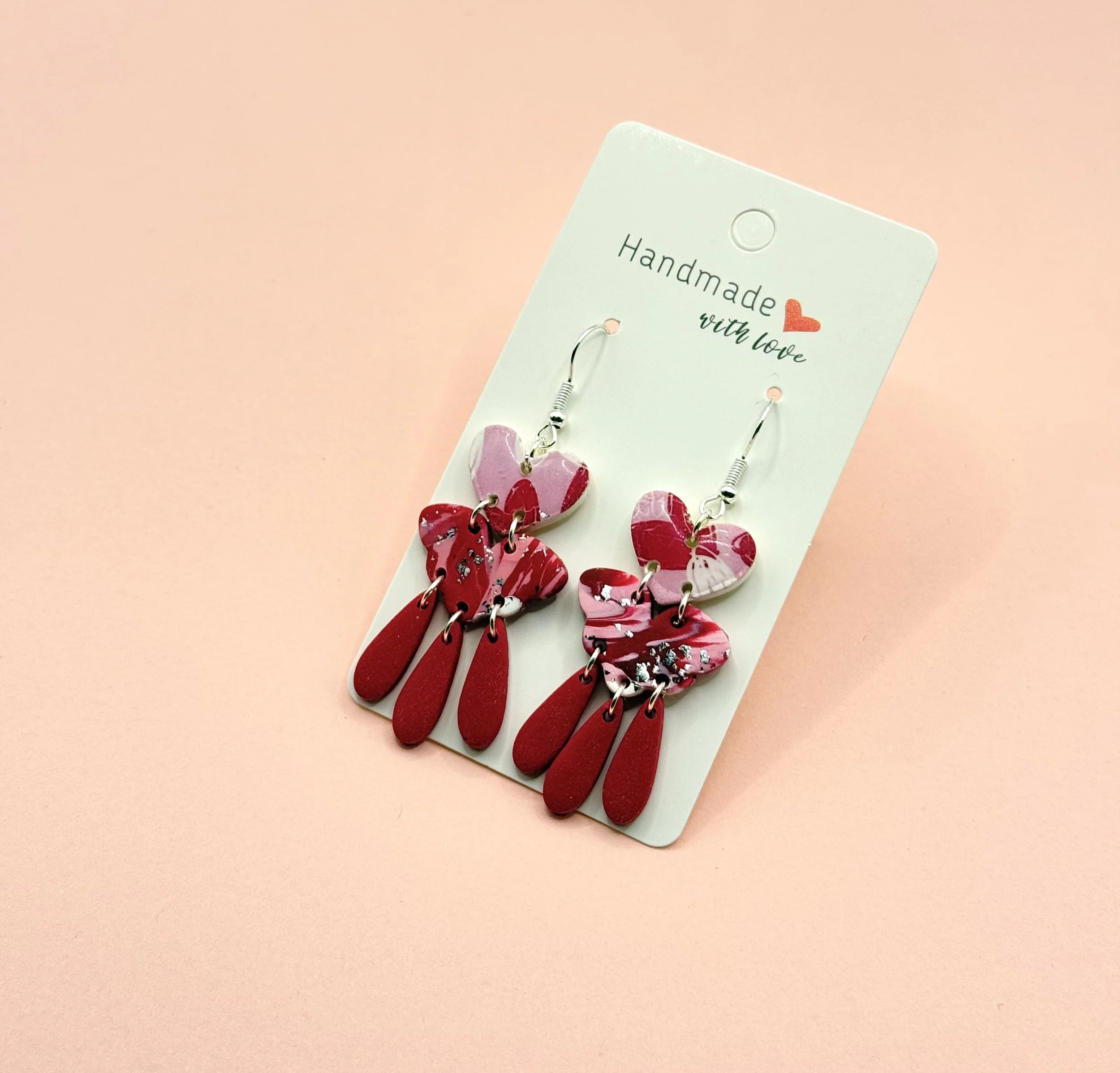 Handcrafted Red and Pink Heart Earrings
