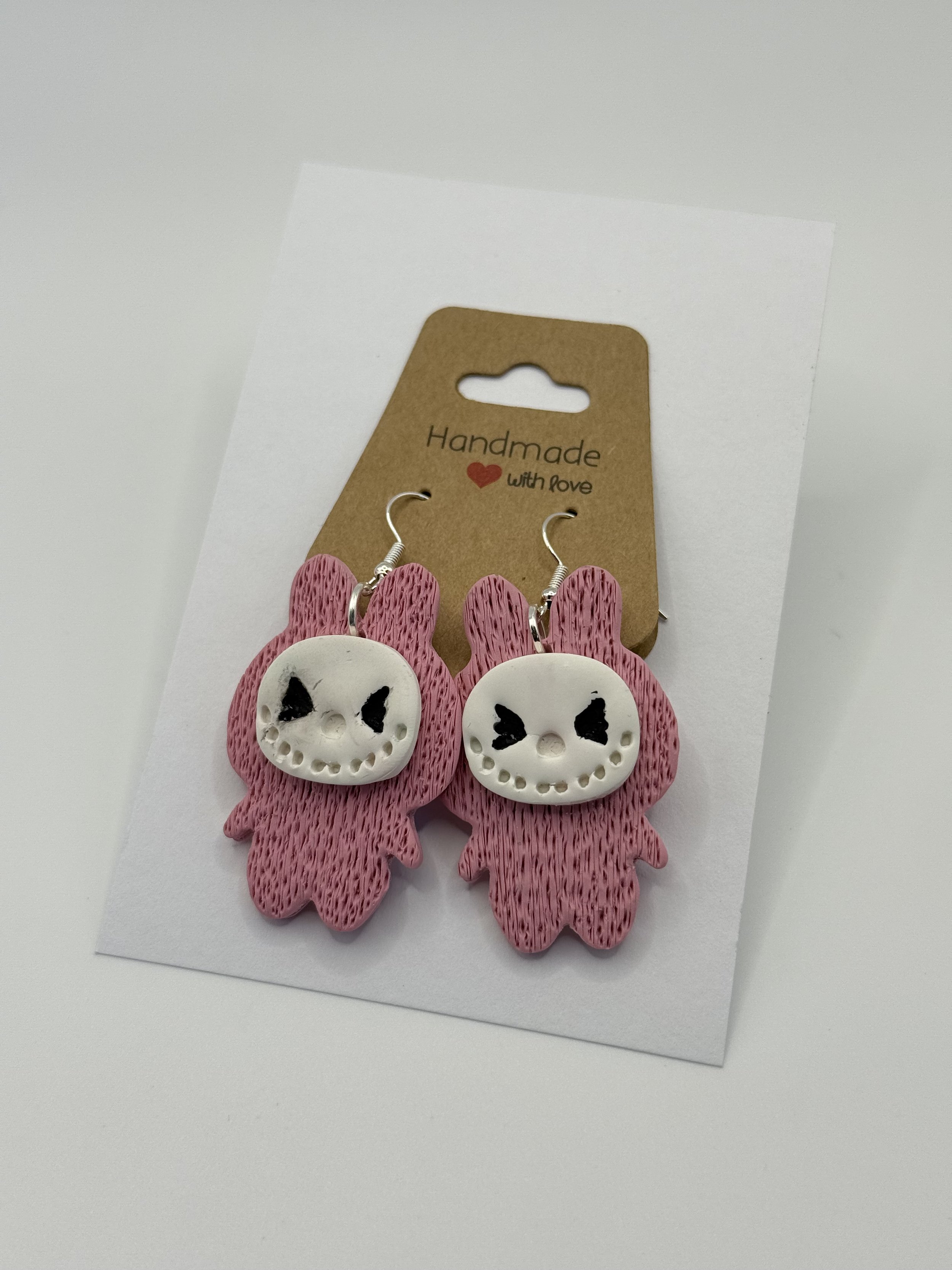 Whimsical Pink Bunny Skull Earrings