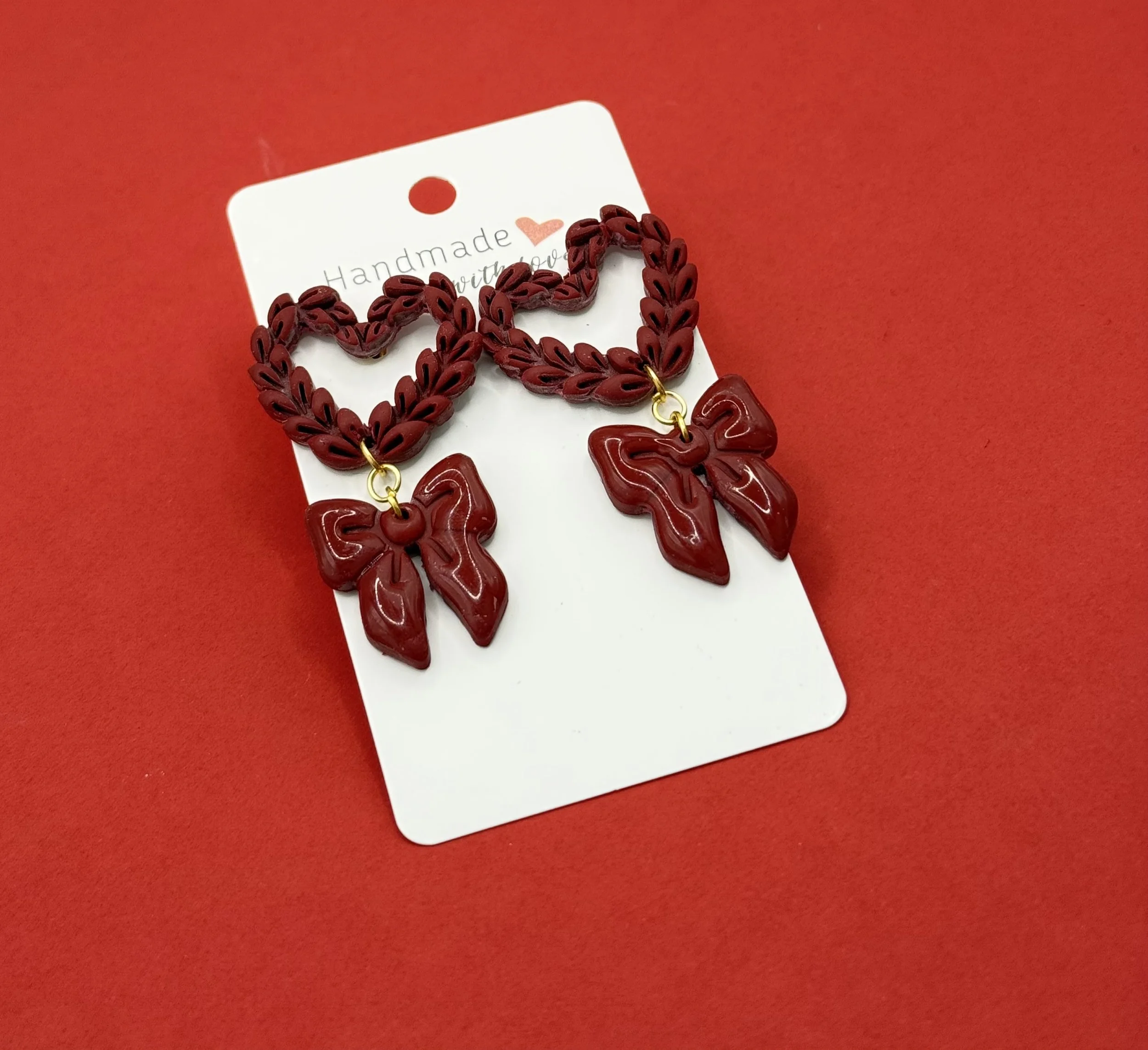 Heart and Bow Polymer Clay Earrings