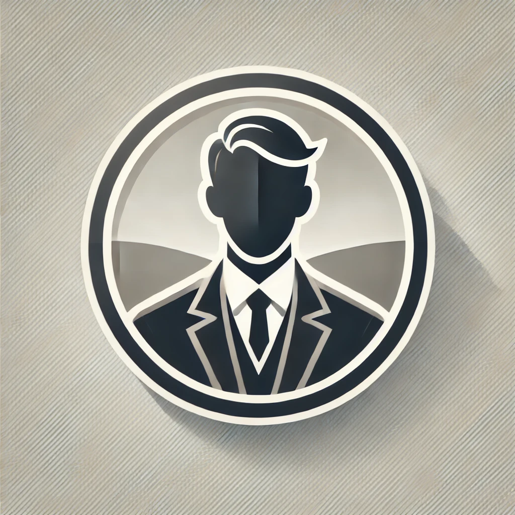 En illustration av en man i kostym och slips, utan ansiktsdetaljer, i svartvitt, på en rund bakgrund.