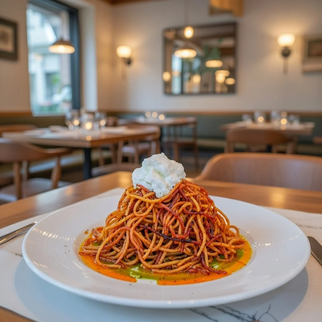 Traditional Spaghetti all'Assassina from Bari, Puglia: iconic spicy and charred pasta cooked in an iron skillet for a unique crunchy texture and smoky caramelization.