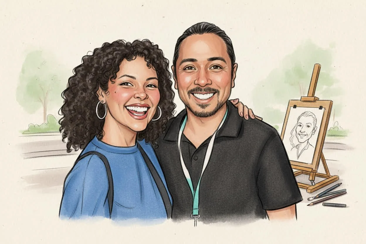 Illustrated caricature add-on experience available at Luxelle photo booth activations for events in Southern California