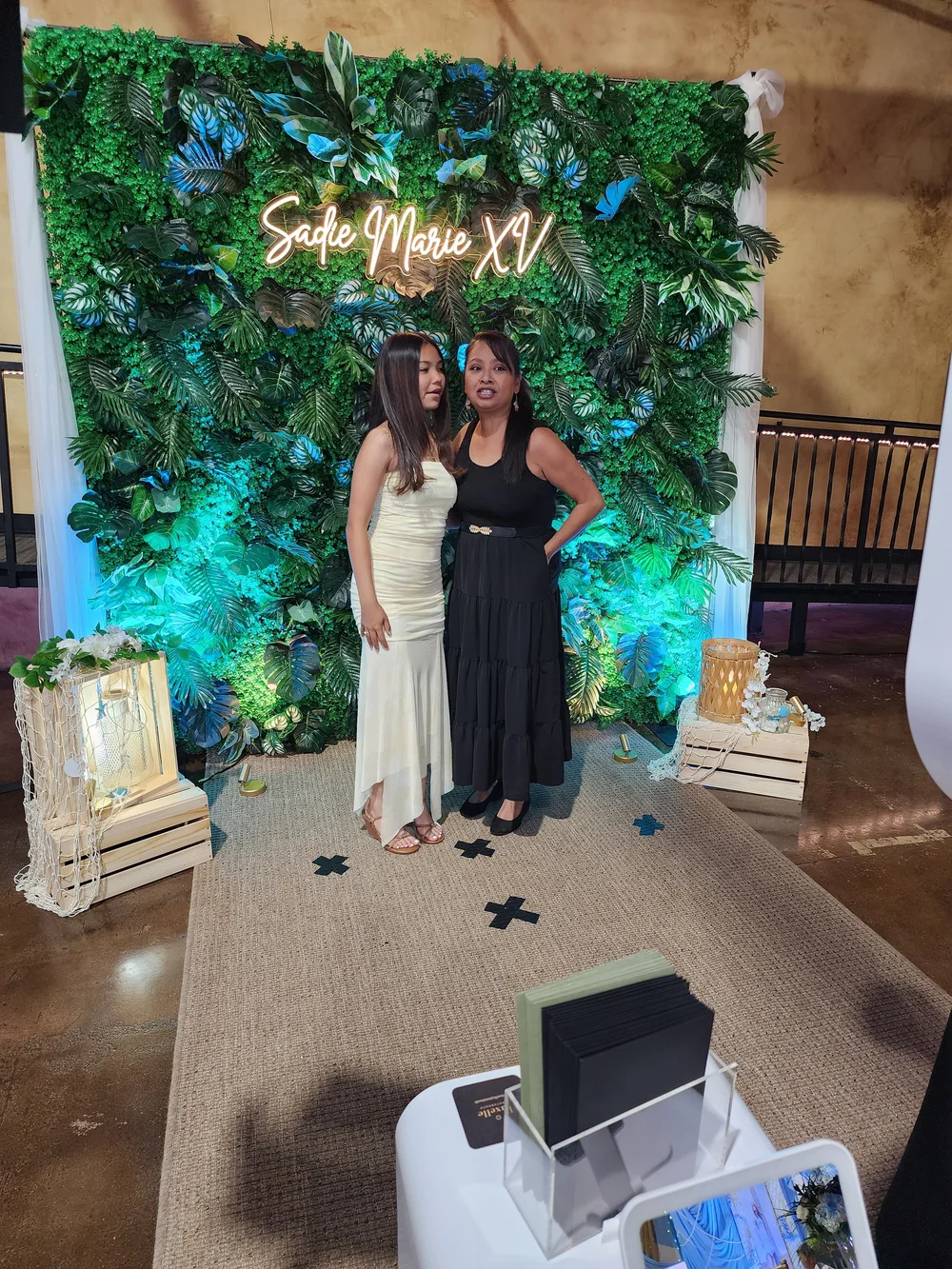The Luxelle booth and studio lighting set up before guests arrive at a quinceañera