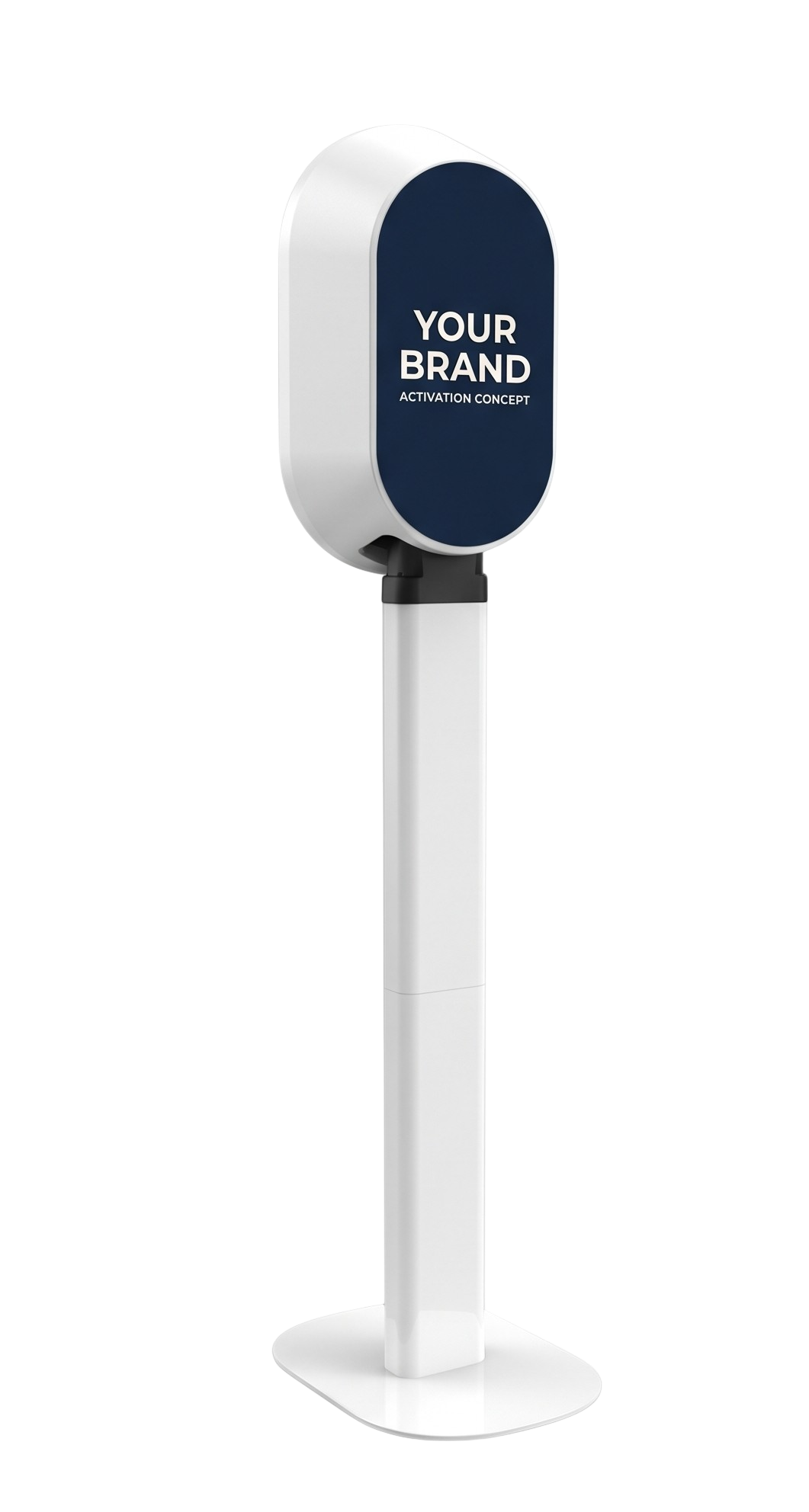 Illustrative Luxelle digital activation kiosk with branded artwork on the removable rear cover