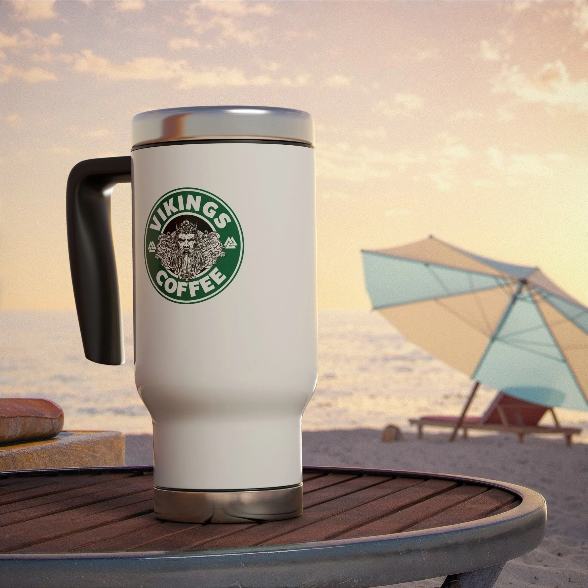 Vikings Coffee Stainless Steel Travel Mug with Handle, 14oz