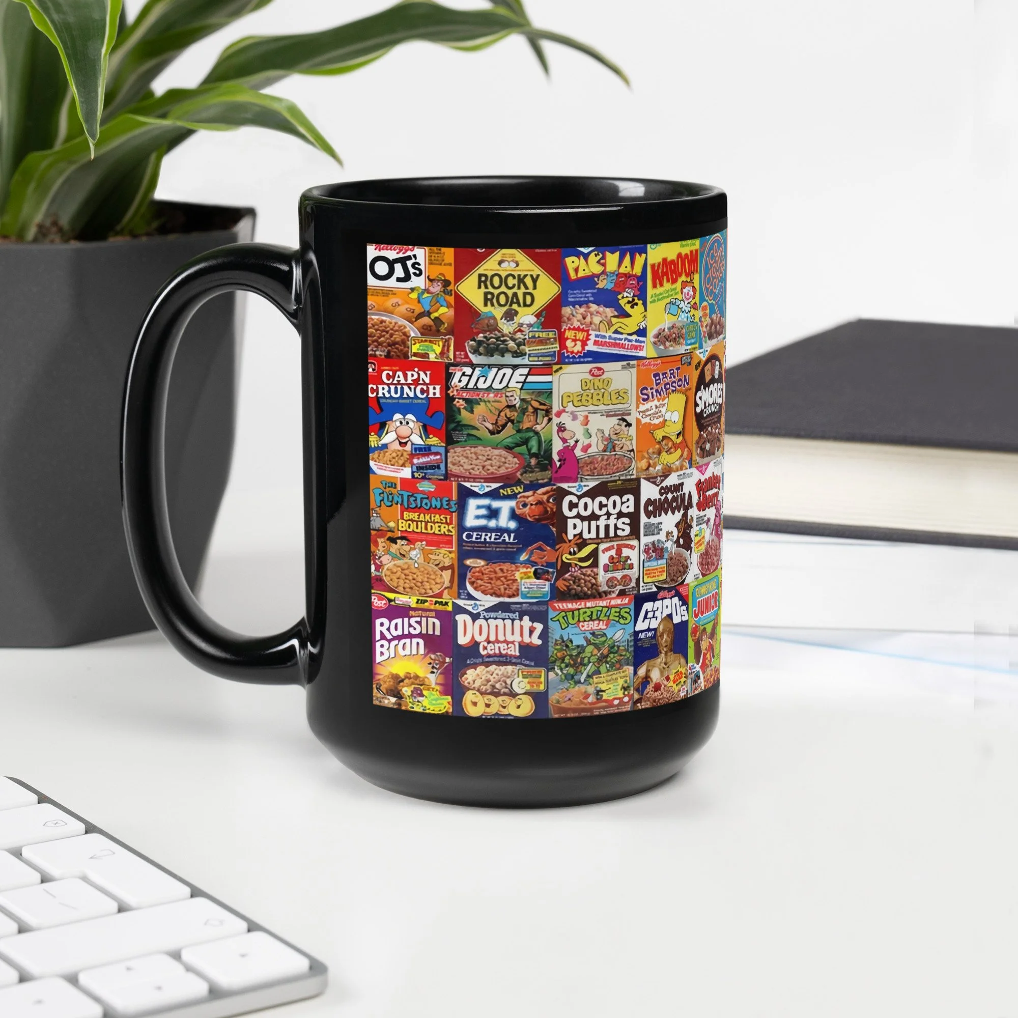 Classic 80s Cereal Black Glossy Mug