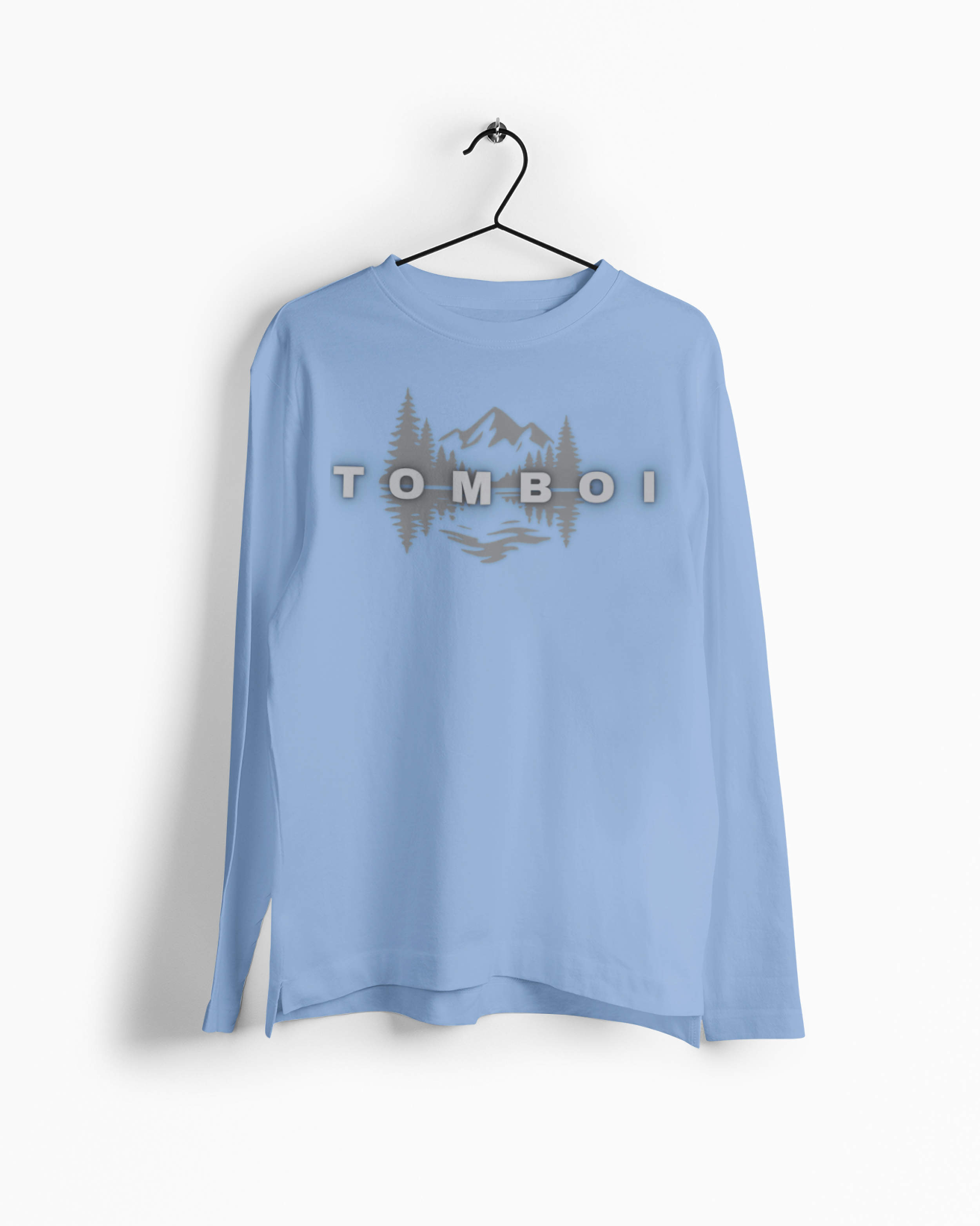 Outdoor Vibes Long Sleeve Tee — Mountain, Trees & Lake Reflection Design