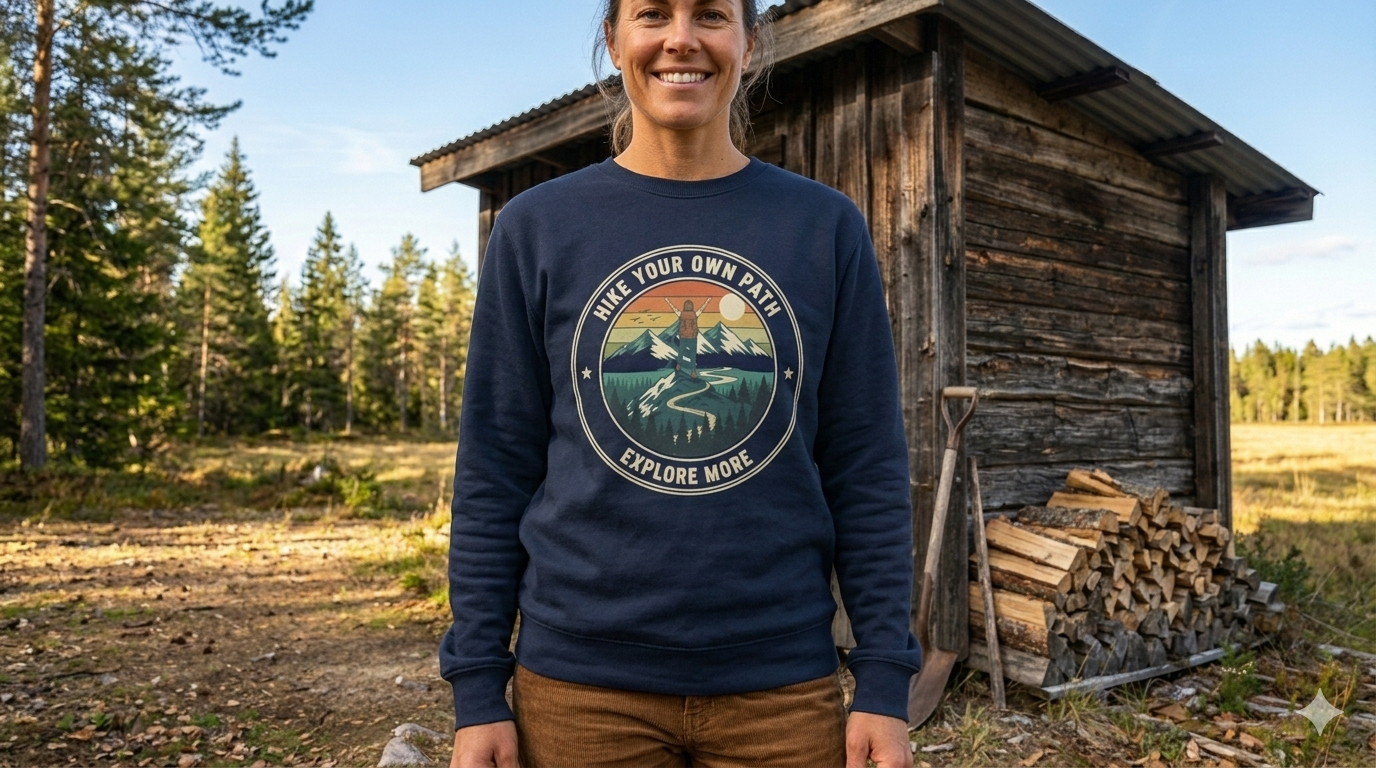 Retro Hiking Queen Crewneck | Vintage Mountain & Explore Graphic Sweatshirt