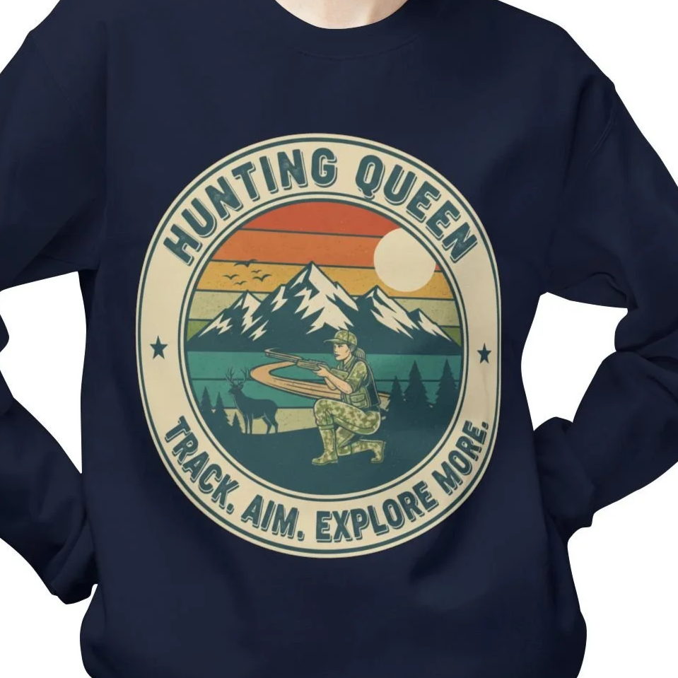 Retro Hunting Queen Crewneck | Vintage Hunting Graphic Sweatshirt