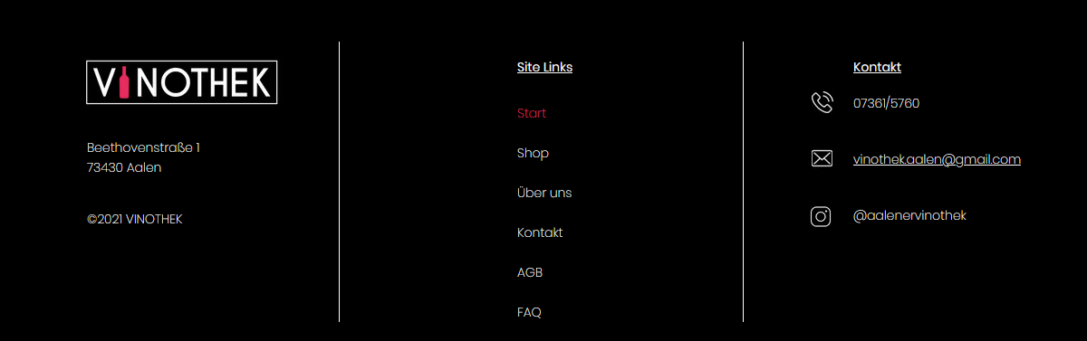 Footer der Vinothek Website.