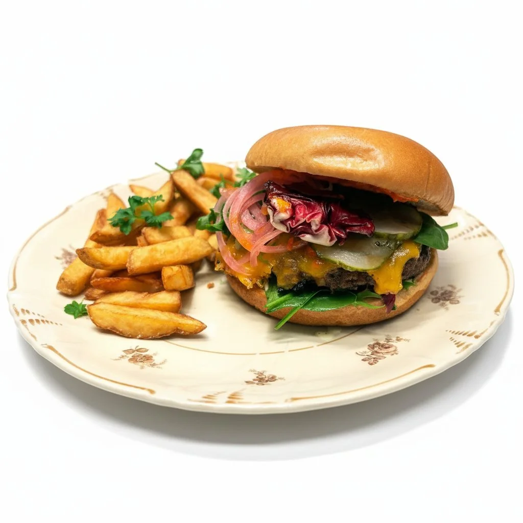 Juustohampurilainen ranskalaisilla