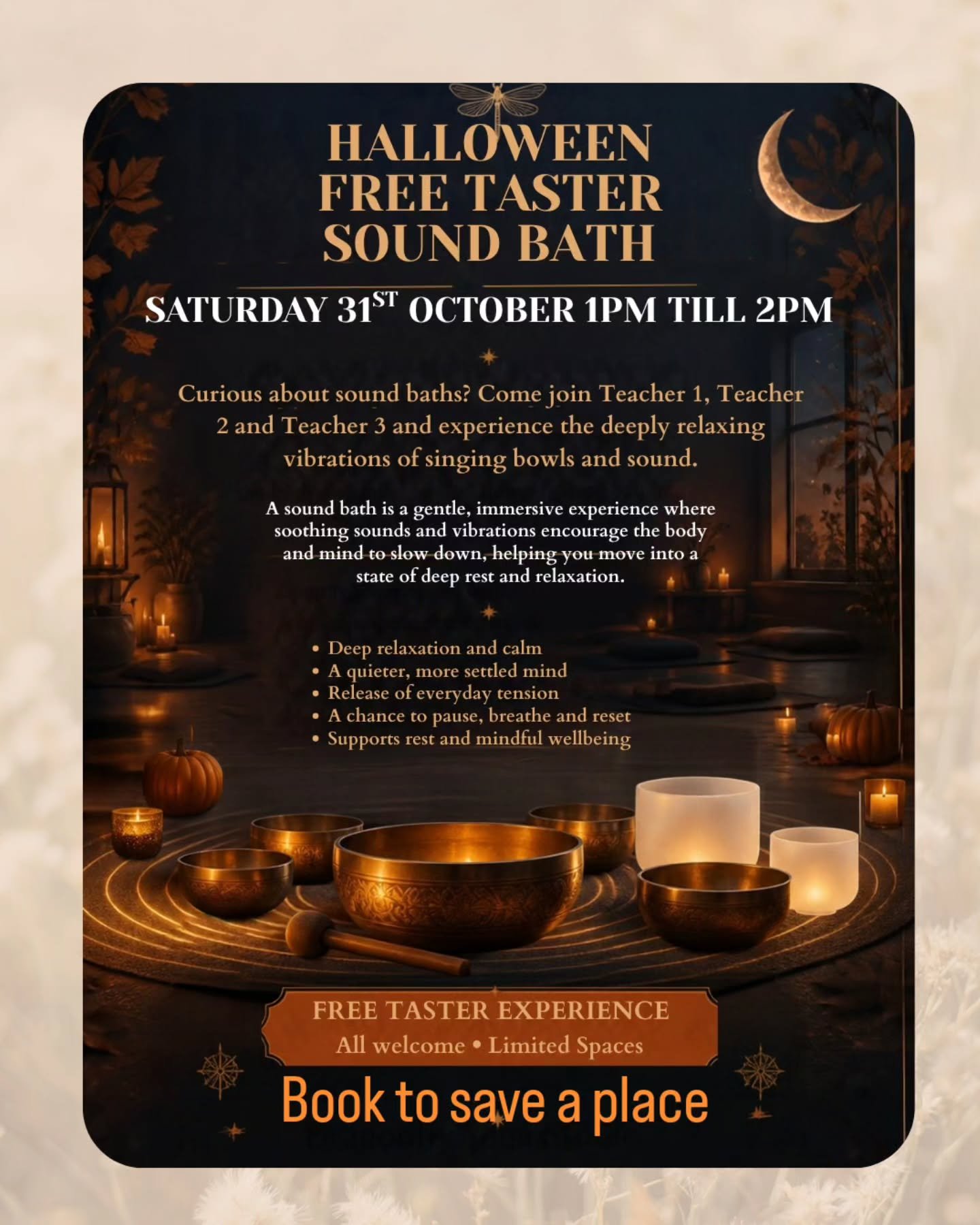 Curiosity meets deep rest andrelaxation. 

If you have been curious about sound therapy, join us for a Free 1-Hour Sound Bath Taster. We are dedicating this hour to both learning and deep practice, featuring an extended sound bath so you can genuinel