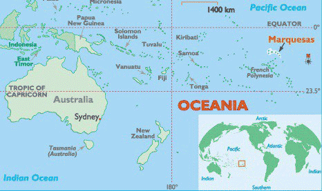carte du monde qui montre les iles polynésienne