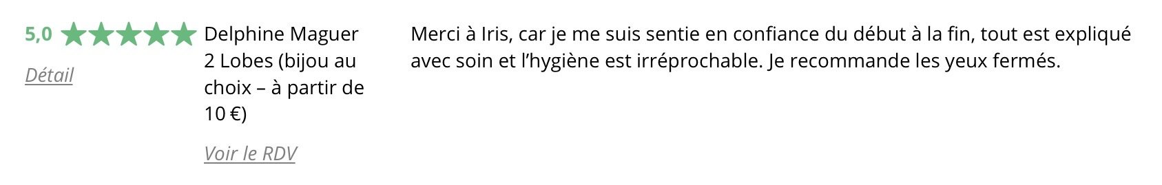 Avis d'une cliente positive pour des bijoux en or.
