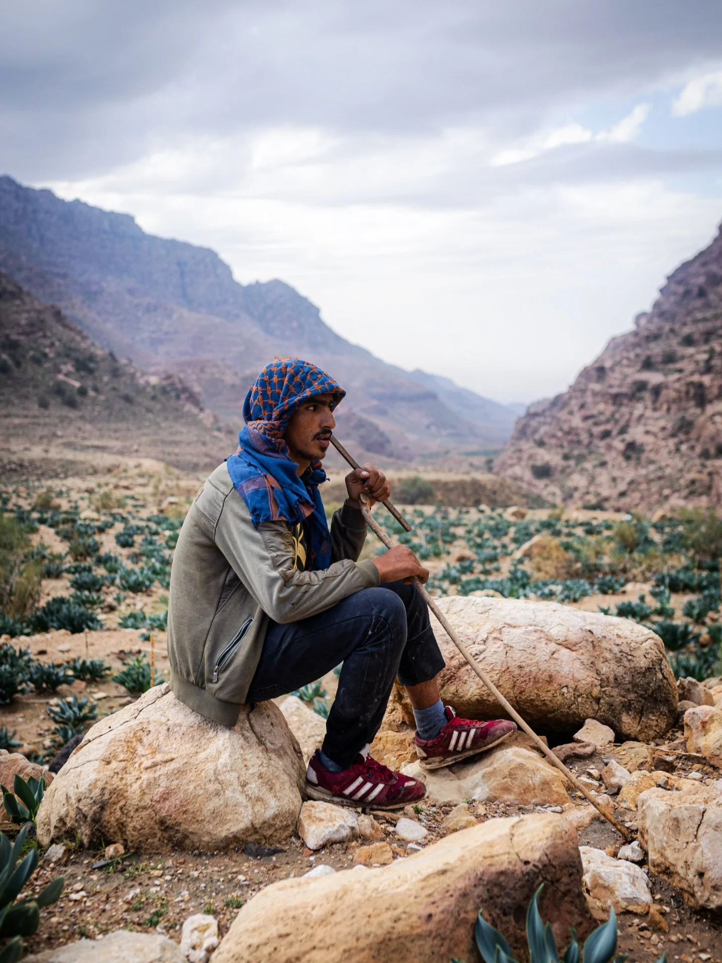 Soms heeft een moment geen woorden nodig, alleen de juiste tonen.

Tijdens een prachtige tocht van Dana naar Petra kwamen we deze jongeman tegen. Heel de weg amper een ziel gezien behalve hem.

Geen koptelefoon, geen Spotify-lijst, maar handgemaakte 