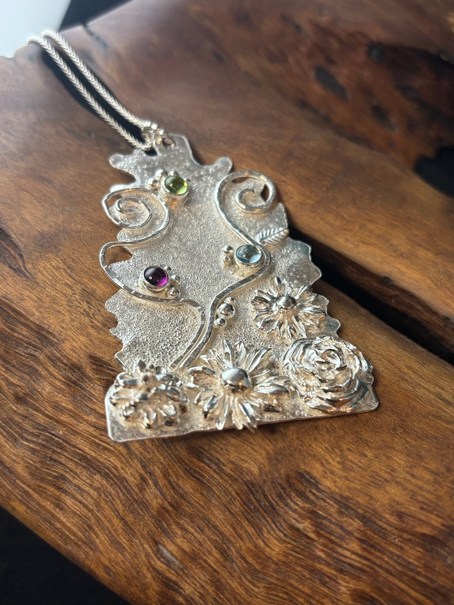 Botanical Country Garden Neclace with Garnet,  Topaz & Peridot