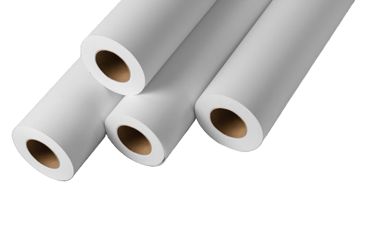 Four rolls of white paper or film on a black background.