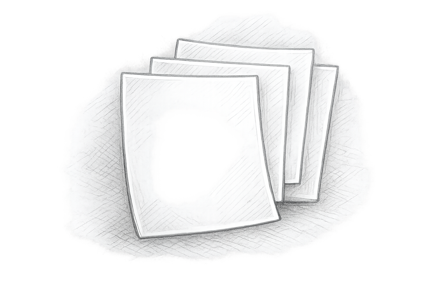 A sketch of four photographs stacked in a fanned-out manner, placed on a flat surface.