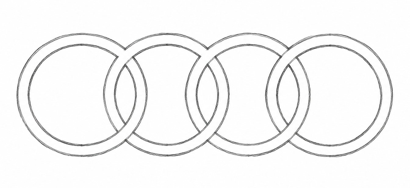 Outline drawing of four interlinked rings, similar to a chain or symbol.