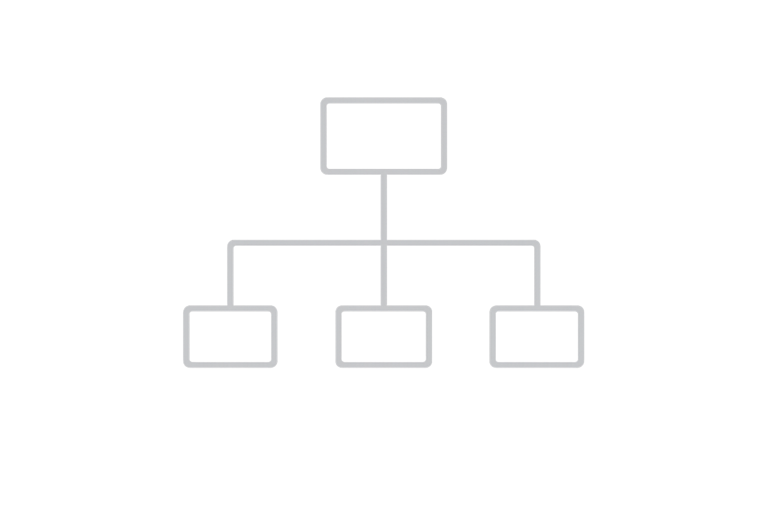 A digital glow diagram of a hierarchical structure with one top node connected to three lower nodes on a dark background.