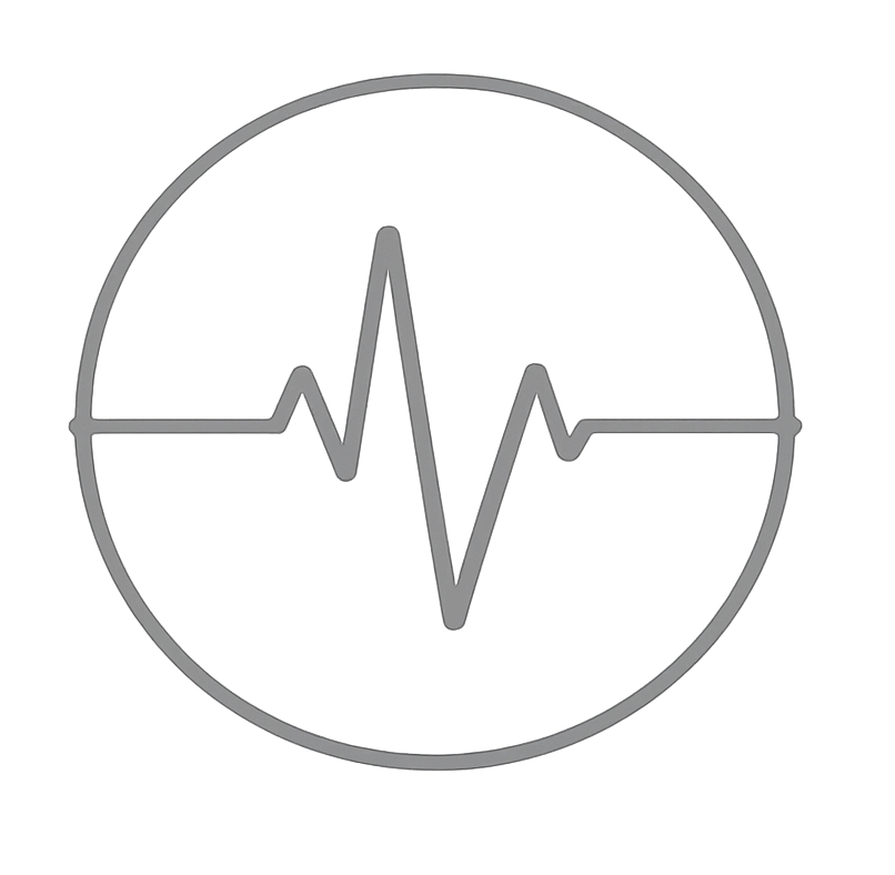 Line drawing of a heartbeat monitor inside a circle.