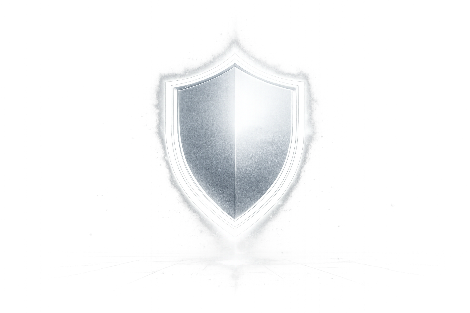 A digital illustration of a shield with a metallic appearance, glowing white outline, and a reflective surface set against a colorful, abstract background with streaks of pink, purple, blue, and green.