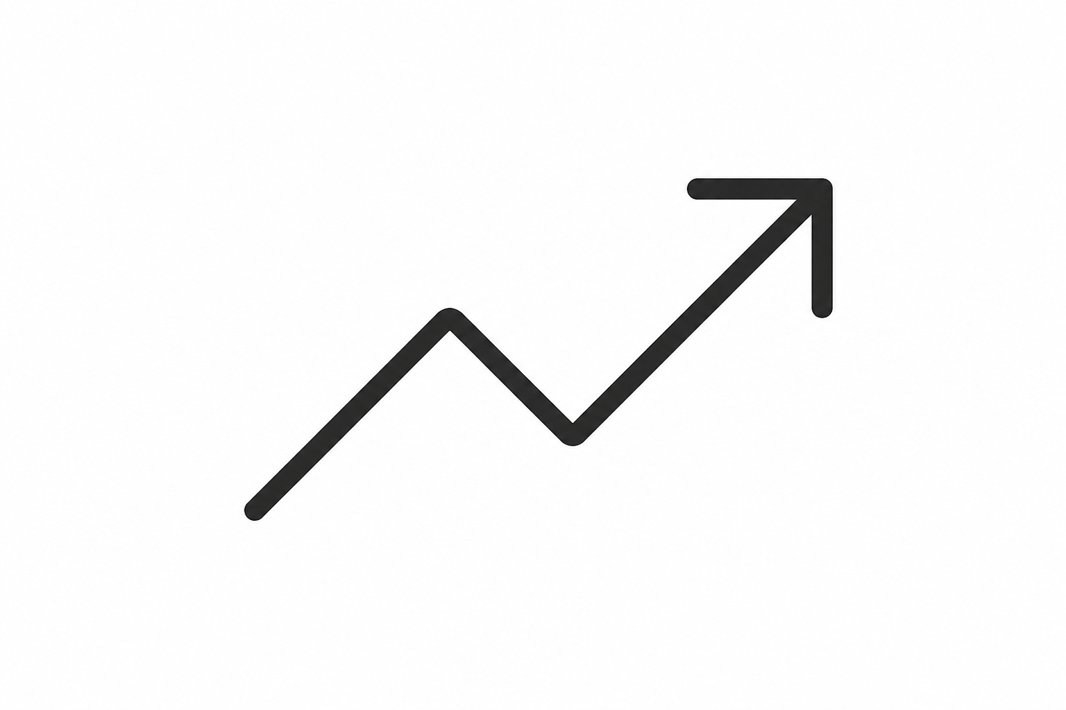 Black upward trending arrow on a white background.