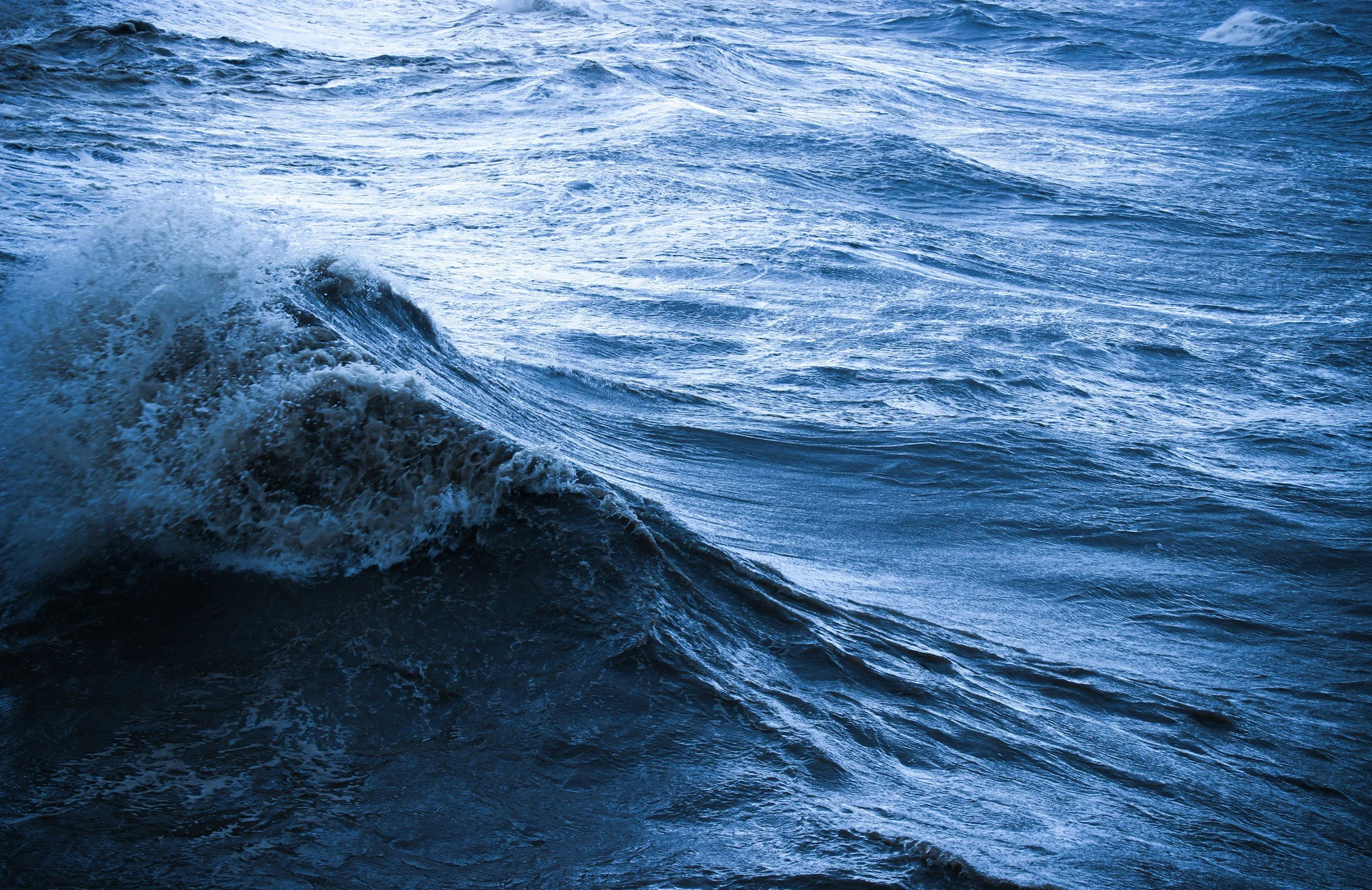 Rough ocean waves in the sea with visible foam and ripples.