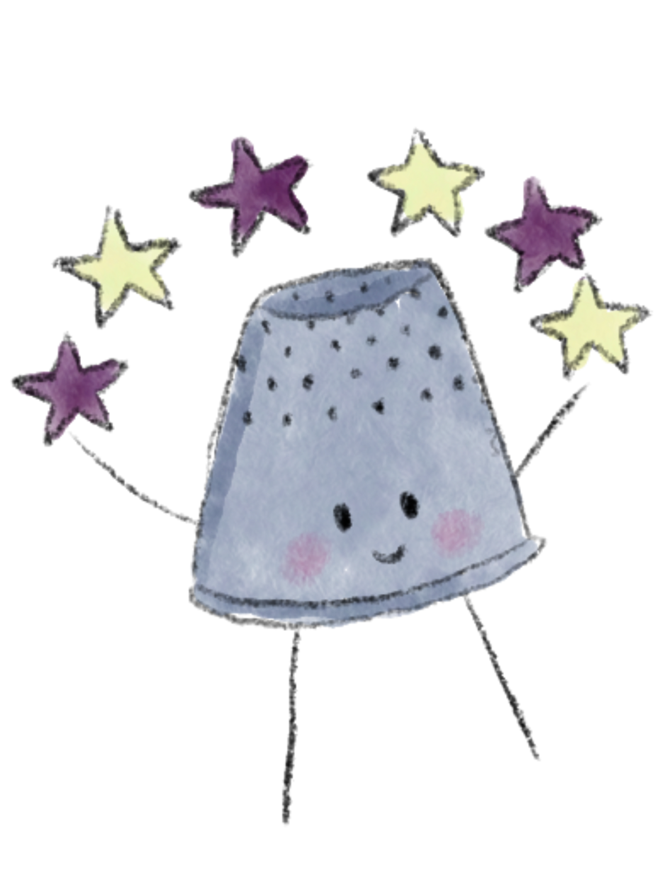 A cute illustration of a smiling ping pong paddle with rosy cheeks, surrounded by yellow and purple stars.