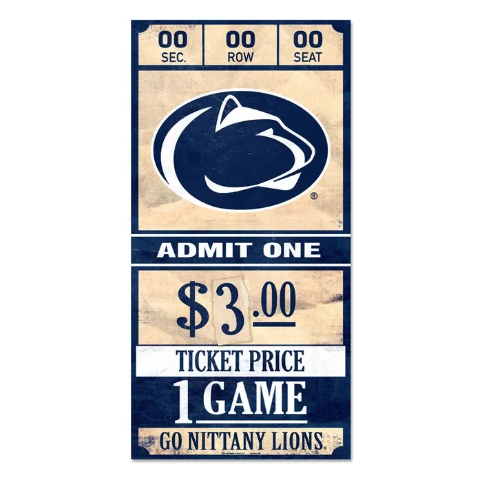 Penn State Nittany Lions ticket Wood Sign 6x12 3/8" thick
