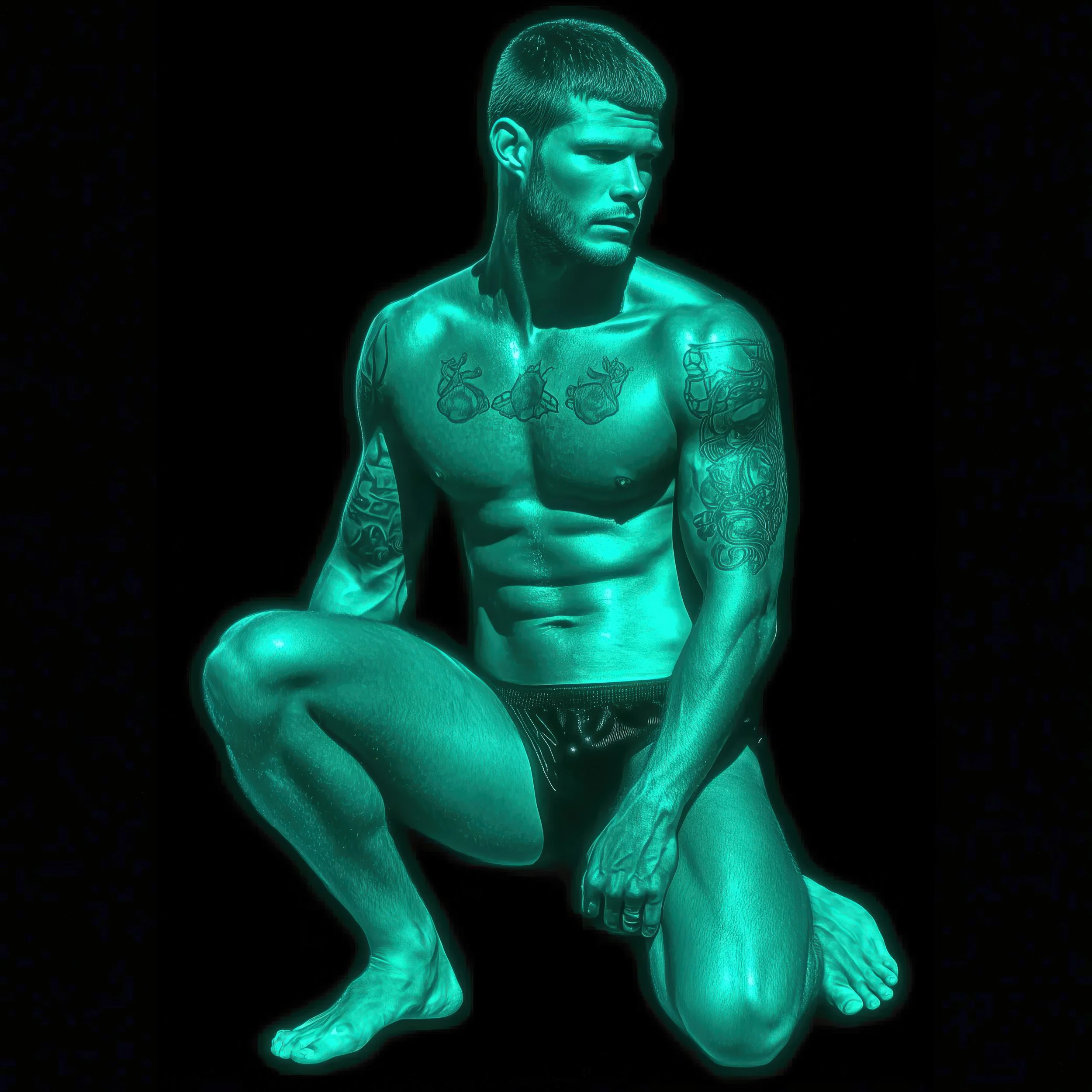 JADED 001 — Dirt & Divine masculine emotional portrait, jade tones dark studio version1