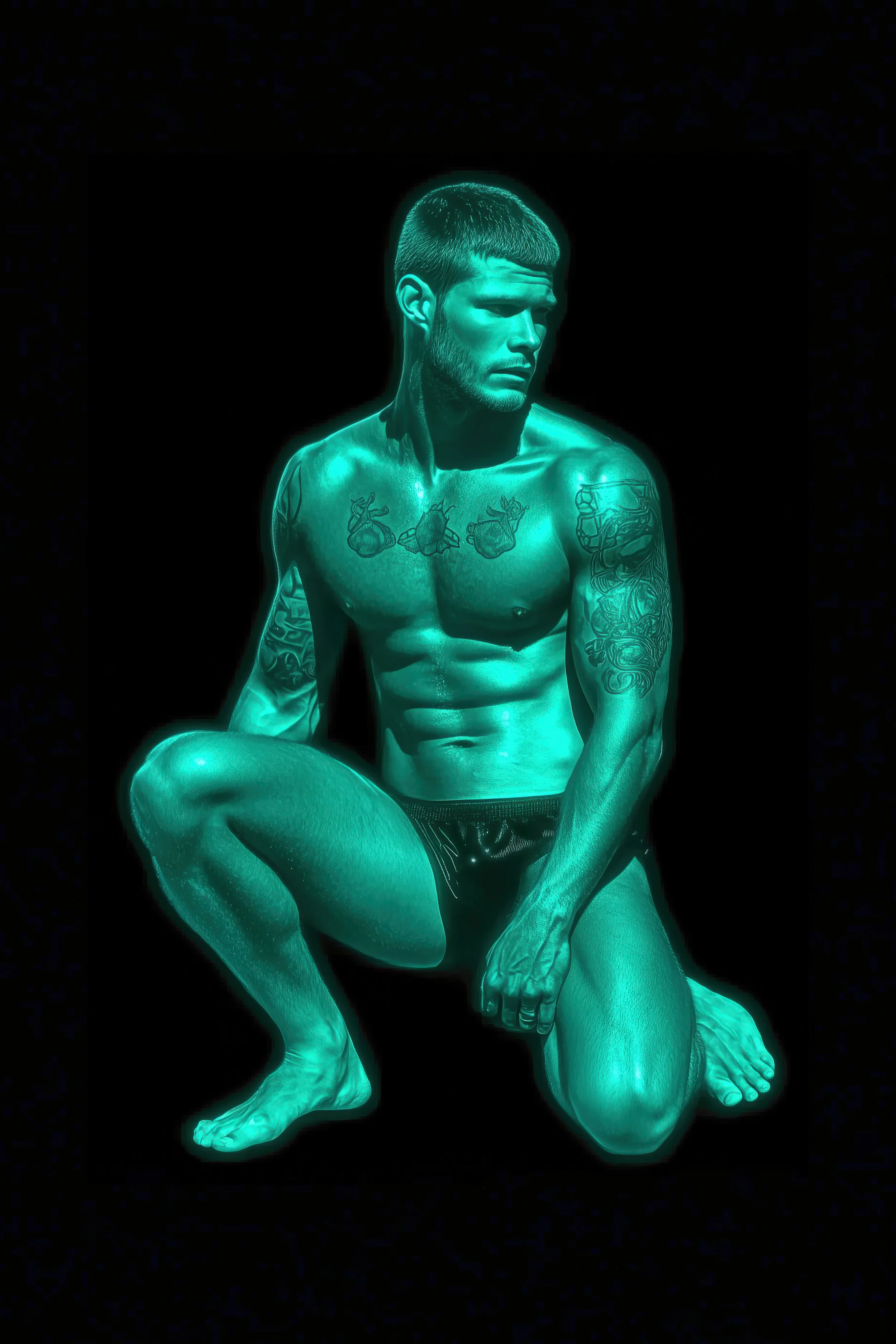 JADED 001 — Dirt & Divine masculine emotional portrait, jade tones dark studio version2