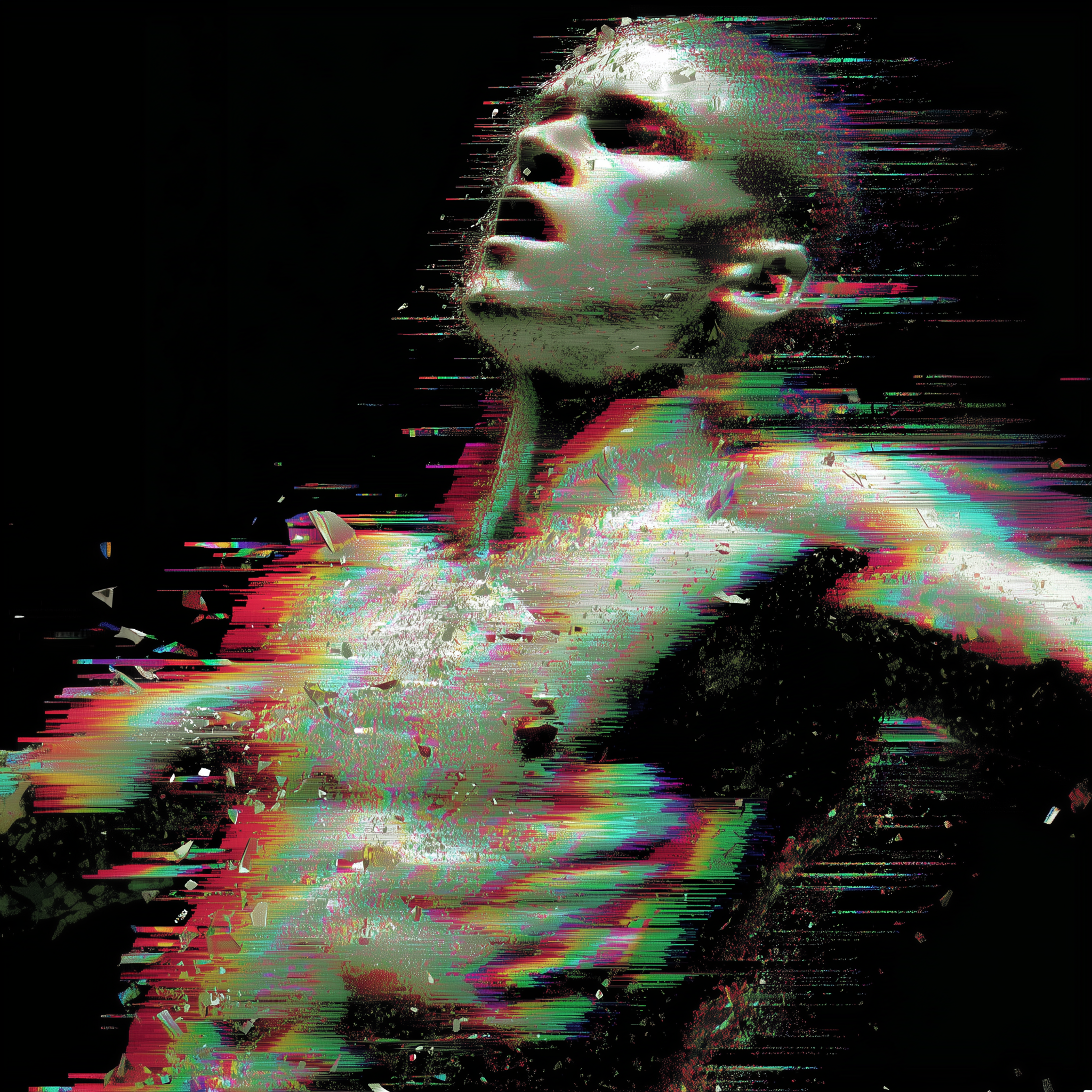 FRACTURED 001 — Dirt & Divine digital glitch masculine art, distorted figure