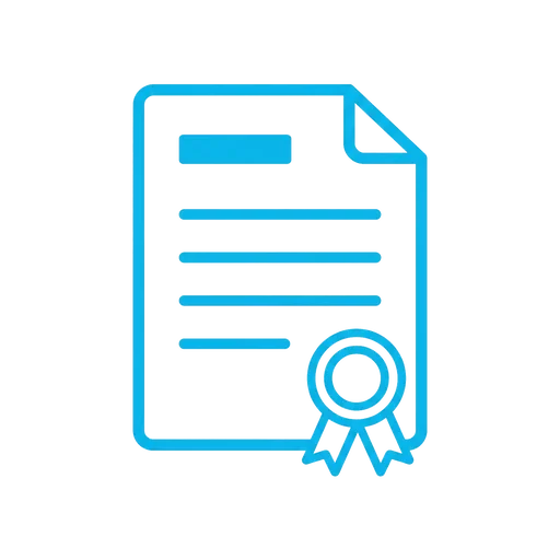 Bylaws icon — document with body text and an approval seal