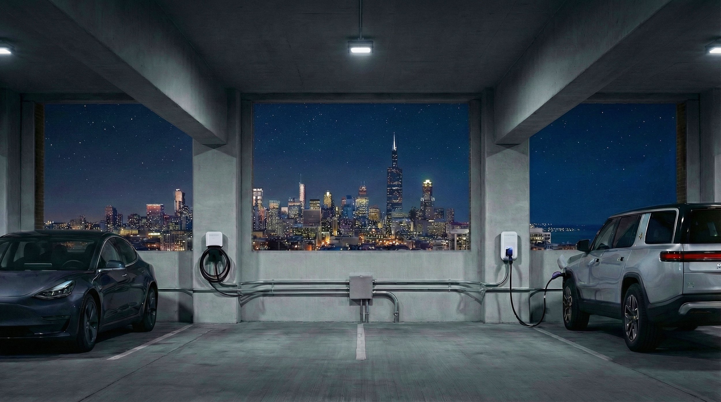 EV charging infrastructure in a Chicago condominium parking garage