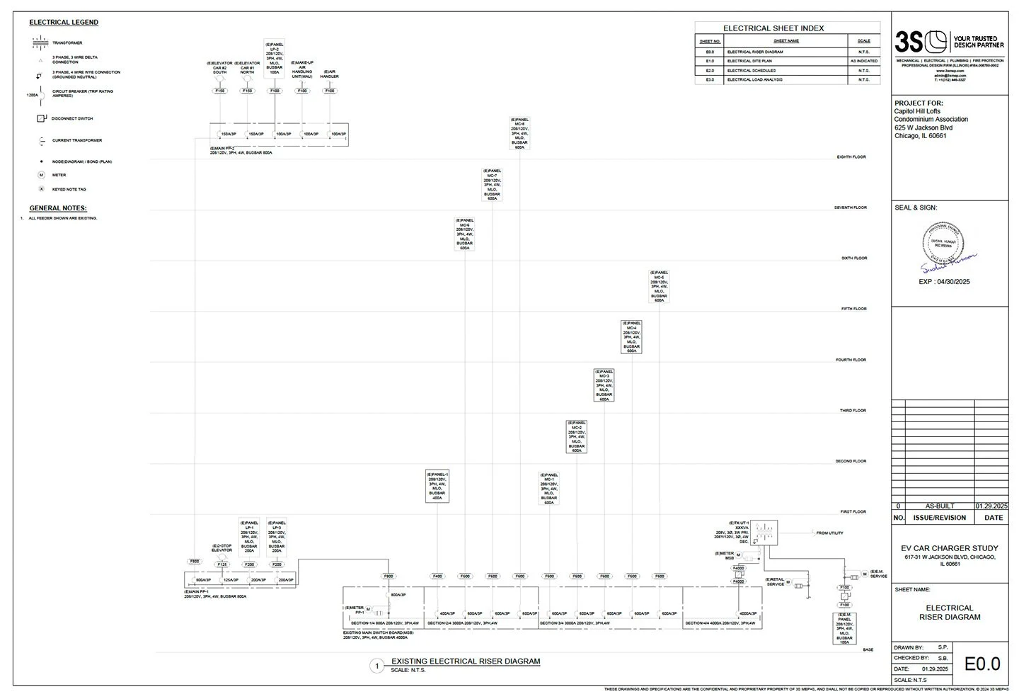 Stamped as-built electrical one-line diagram