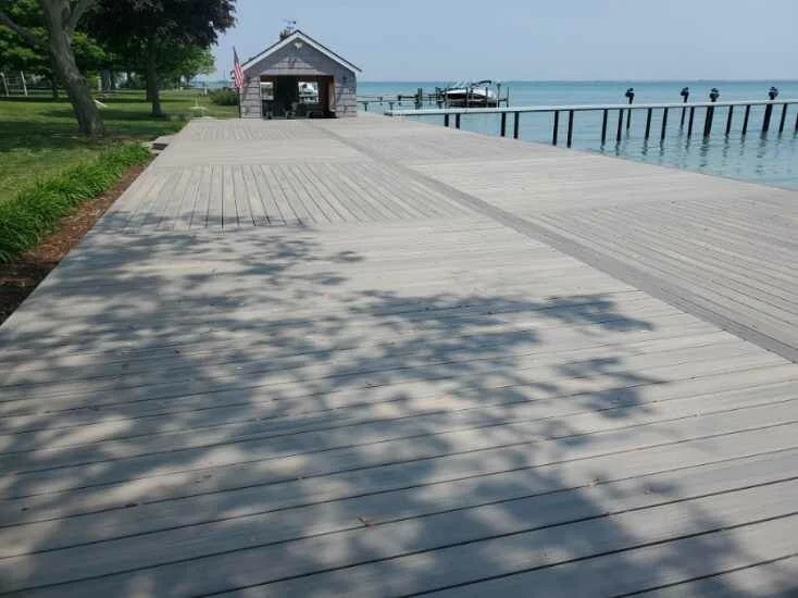Large Composite deck. With a Finished boat house.