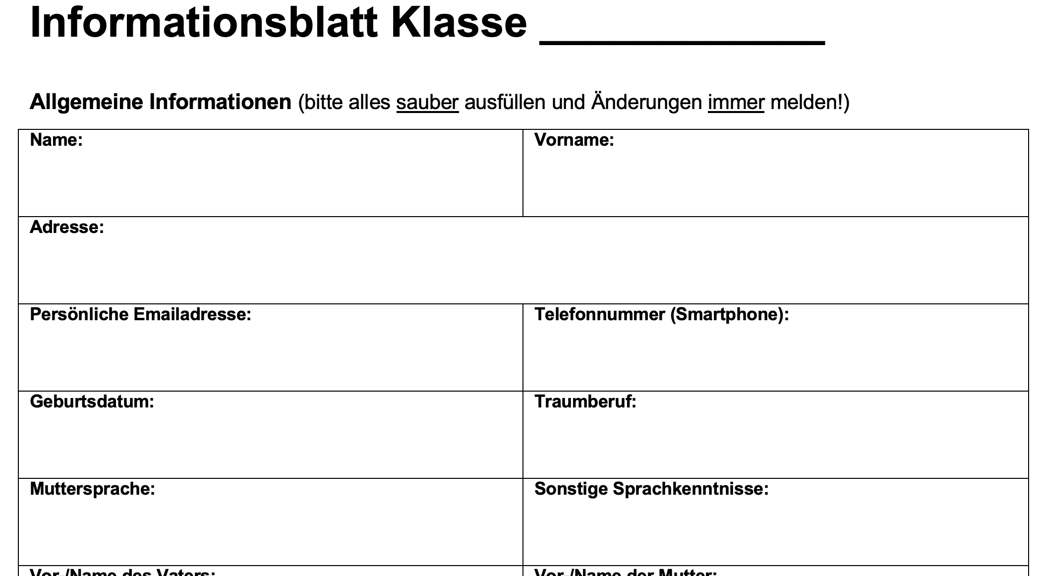 Informationsblatt (Vorlage)