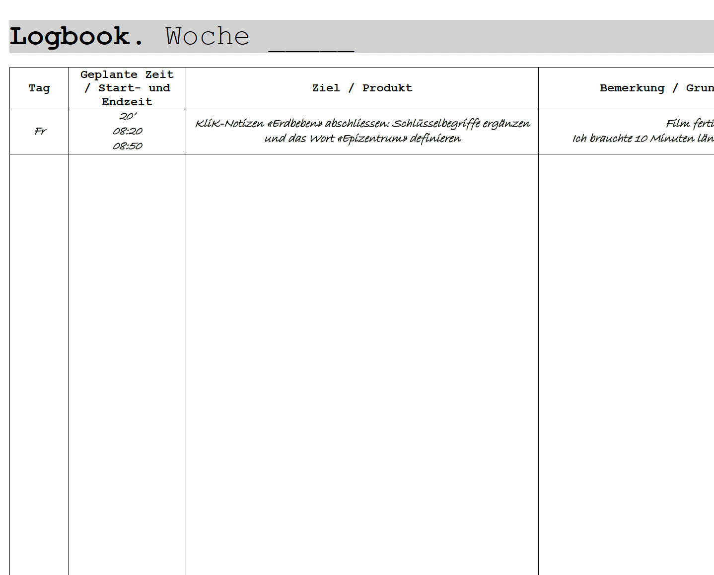 Logbook (Kopiervorlage)